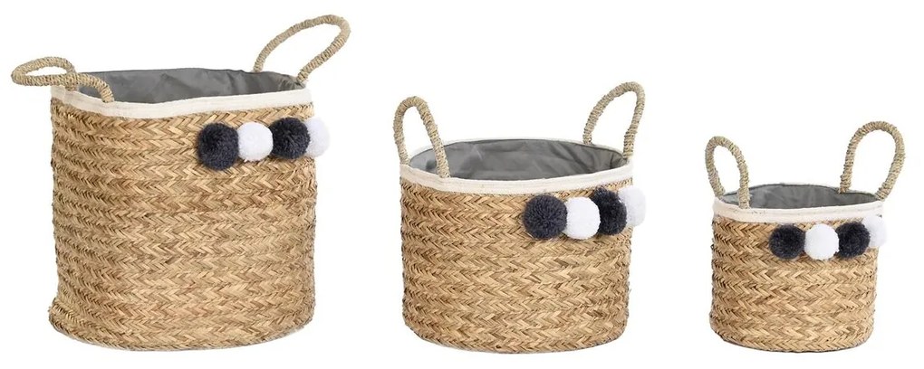 Conjunto de Cestas Dkd Home Decor Natural Algodão Pompons Fibra Natural (40 X 40 X 35 cm)