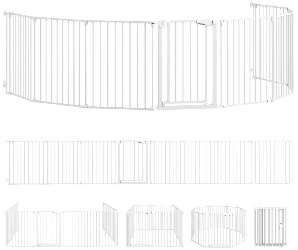Parque para Cães Dobrável com 8 Painéis Porta com Fecho Duplo Barreira de Segurança para Escada Corredor Branco