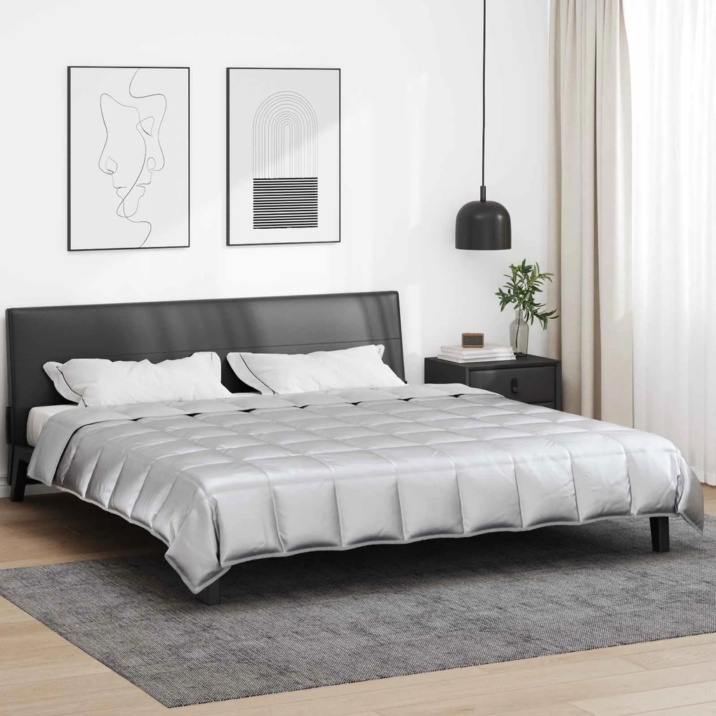 vidaXL Duvet de Ano Inteiro Prateado 200 x 200 cm Cetim e Microfibra