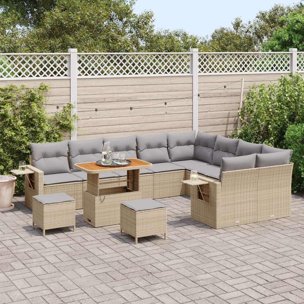 Conjunto de Sofá de Jardim vidaXL de 12 Peças com Almofadas Bege Ratta