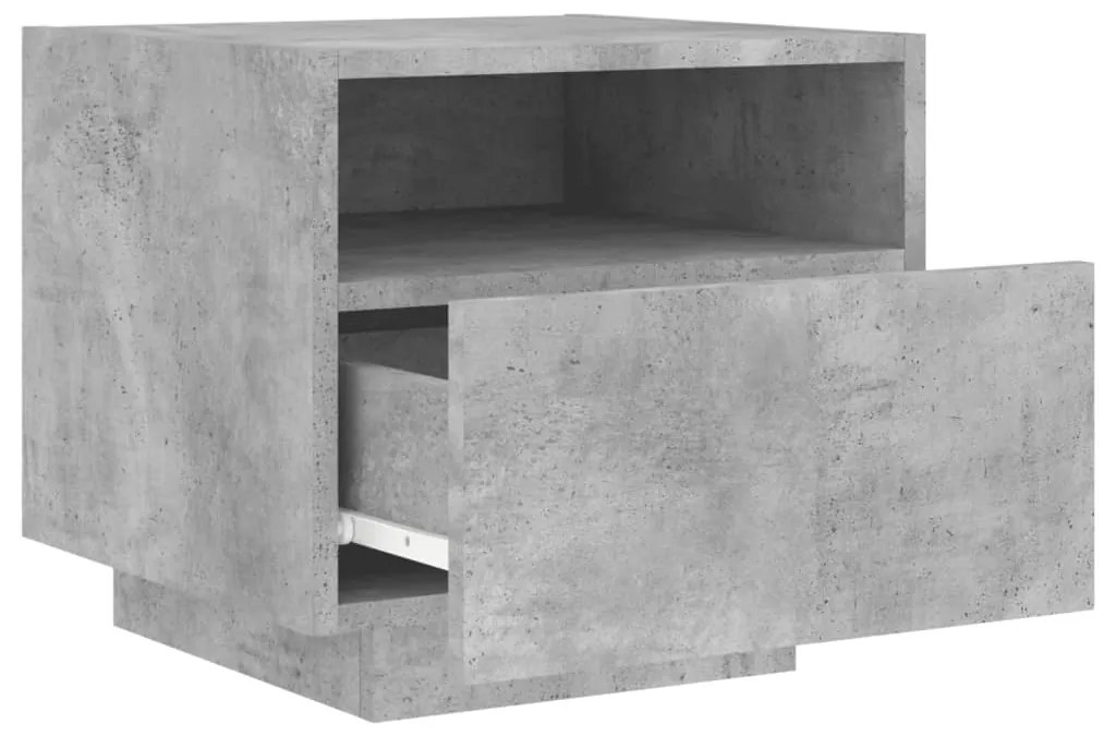 Mesa de cabeceira com luzes LED 40x39x37 cm cinzento-cimento