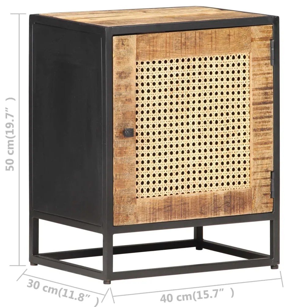 Mesa de cabeceira 40x30x50cm mangueira áspera/palhinha natural