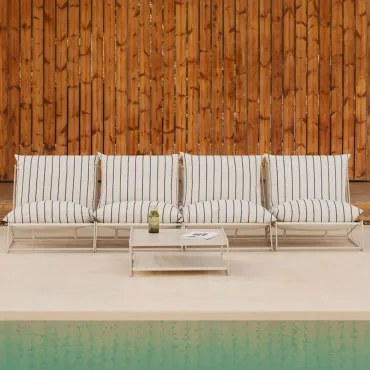 Conjunto De Jardim Com Sofá Modular De 4 Peças E Mesa Auxiliar Conversível Amaro Tapioca Bege - Azul- Marinho - Sklum