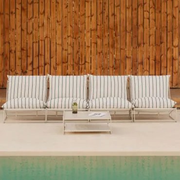 Conjunto De Jardim Modular Amaro De 4 Peças Com Sofá E Mesa Lateral Tapioca Bege - Azul- Marinho - Sklum