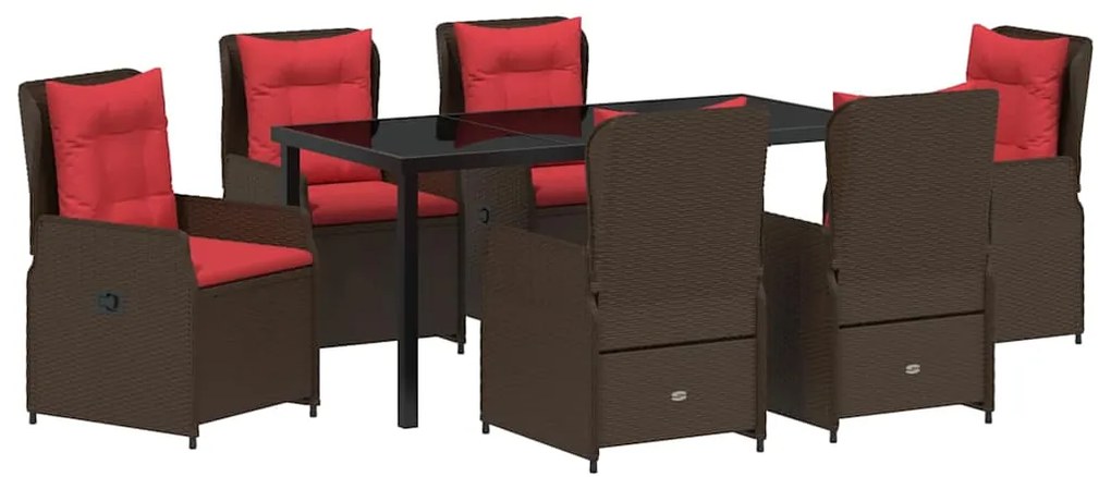 Conjunto de Jantar para Jardim 7 Peças em Rattan Castanho