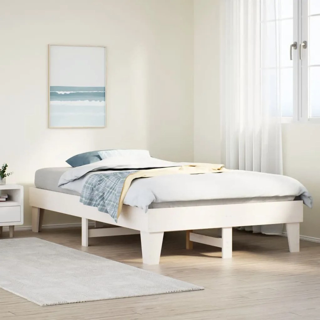 Cama sem colchão 120x190 cm madeira de pinho maciça branco