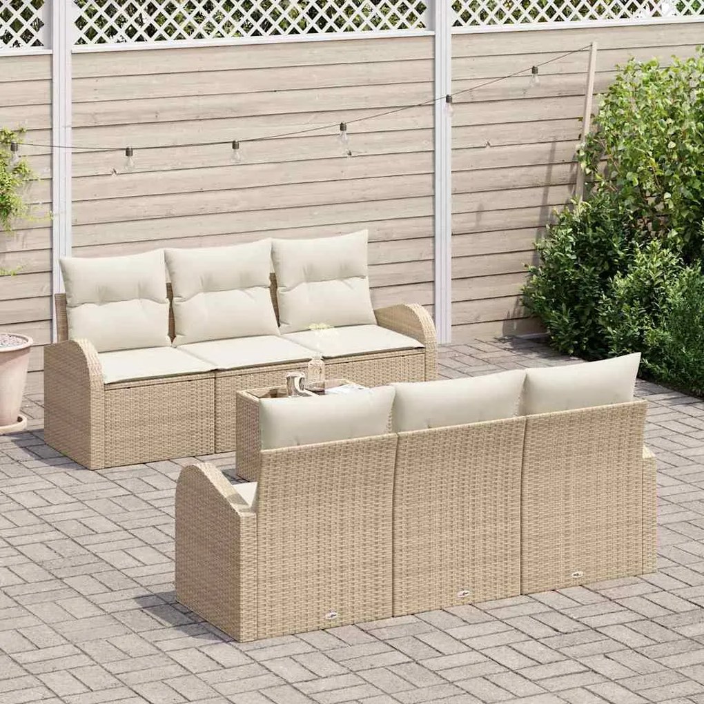 Conjunto de Sofá de Jardim de 7 Peças com Almofadas Bege Poliratan
