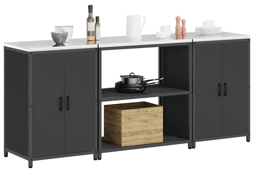 Conjunto de Armazenamento de Cozinha com prateleira 3 pcs Preto