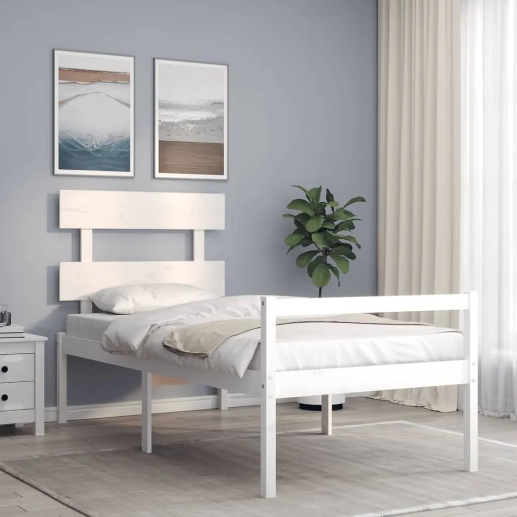 Cama para idosos com cabeceira 100x200 cm madeira maciça branco