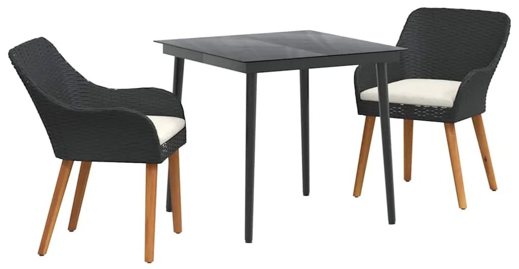 Conjunto de Jantar de Jardim 3 peças preto em rattan sintético
