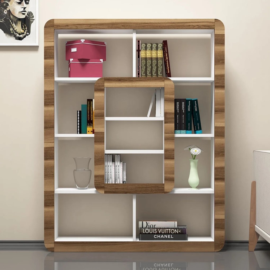 Estante Orkide – Branco/Nogueira – 108,4x140x21,8 cm
