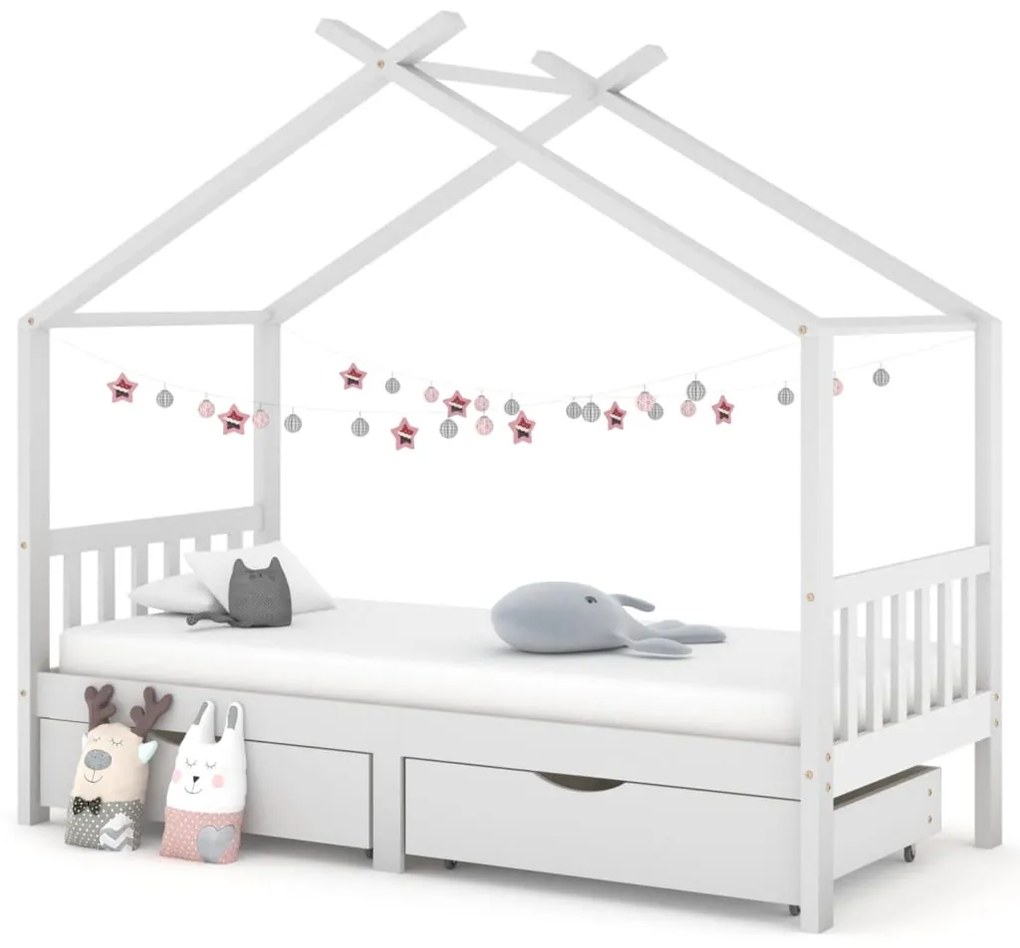 322150 vidaXL Estrutura cama criança c/ gavetas 90x200 cm pinho maciço branco