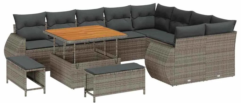 Conjunto de Sofá de Jardim vidaXL de 12 Peças com Almofadas Cinza Poli