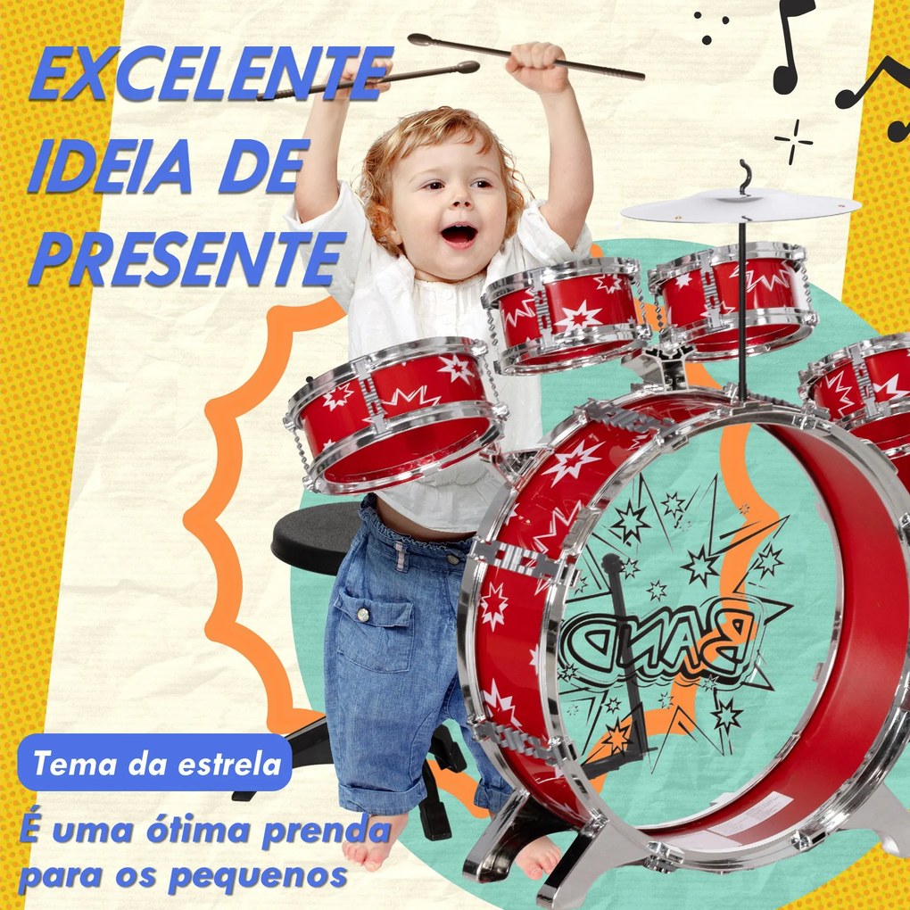 AIYAPLAY Bateria Infantil com Banco Bateria para Crianças acima de 3 A