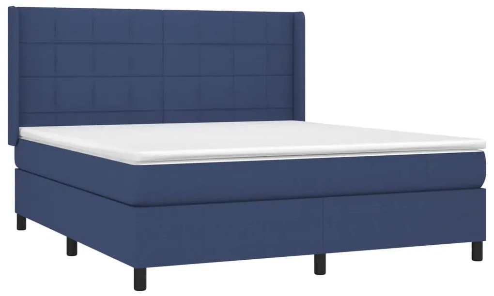 Cama box spring c/ colchão e LED 180x200 cm tecido azul