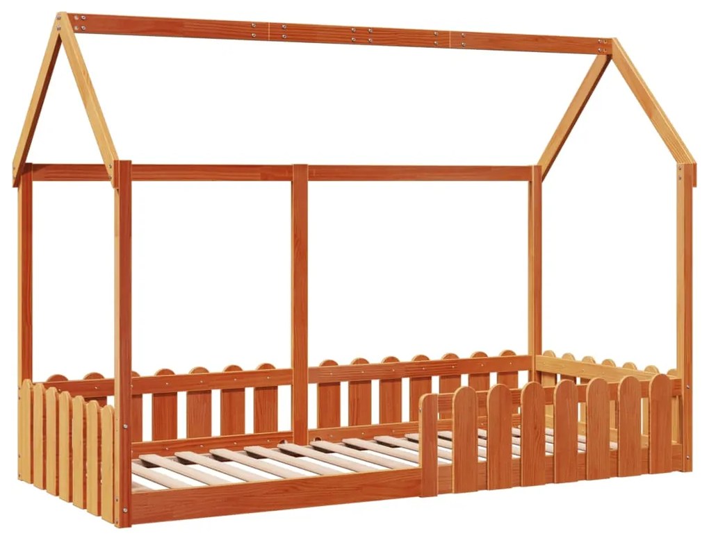 Cama infantil formato casa 90x190 cm pinho maciço castanho-mel