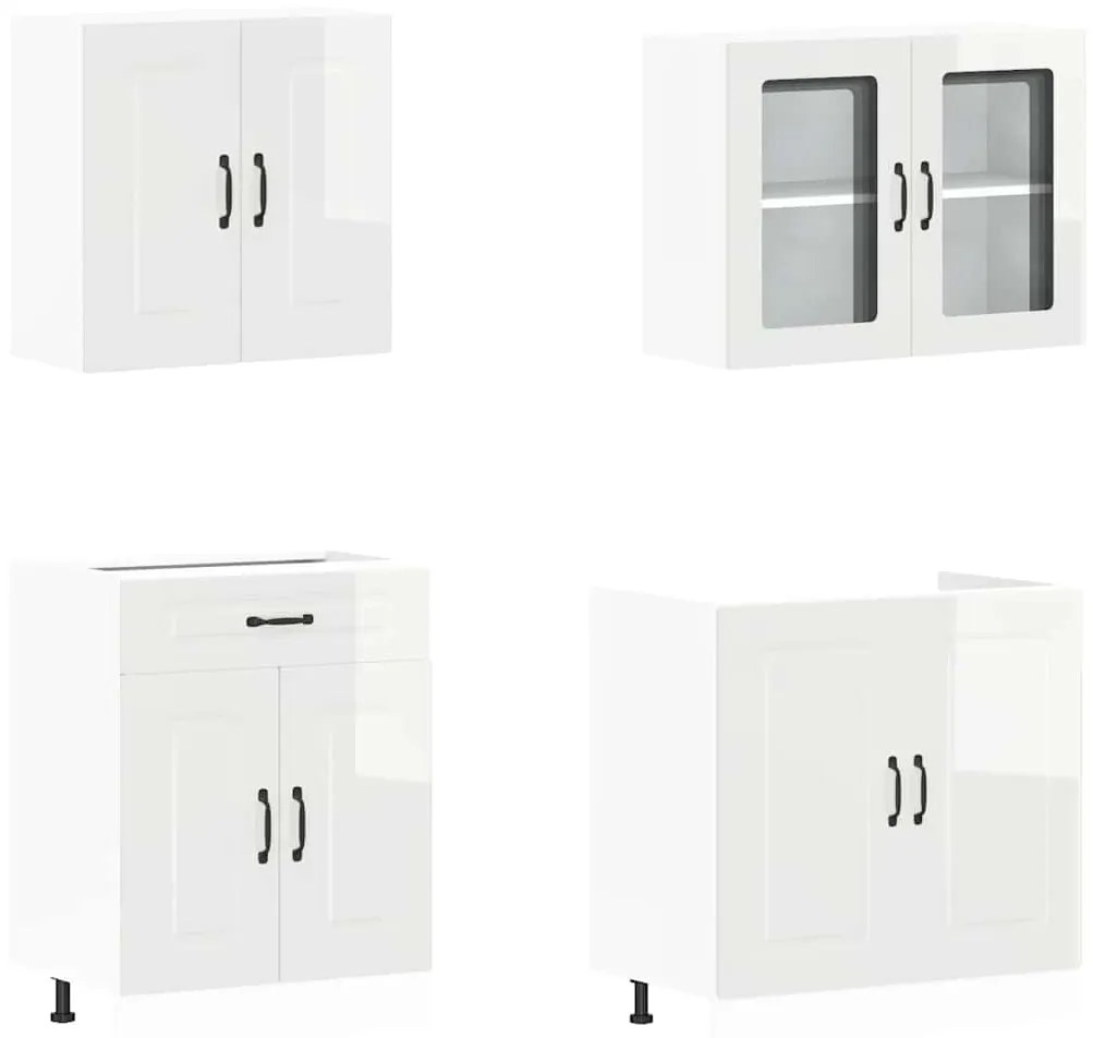 4 peças armário de cozinha conjunto Kalmar branco brilhante