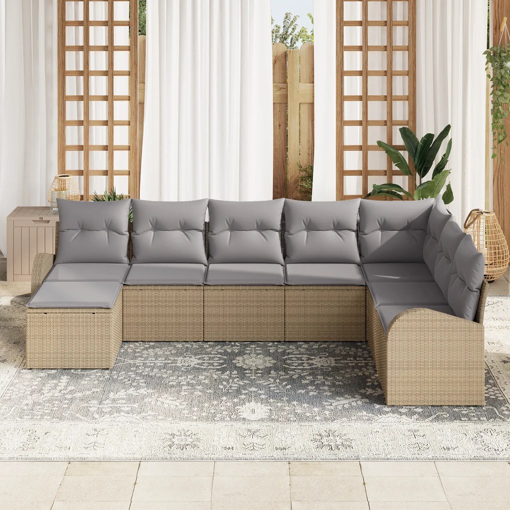 Conjunto de Sofá de Jardim de 8 Peças com Almofadas em Bege Rattan PE