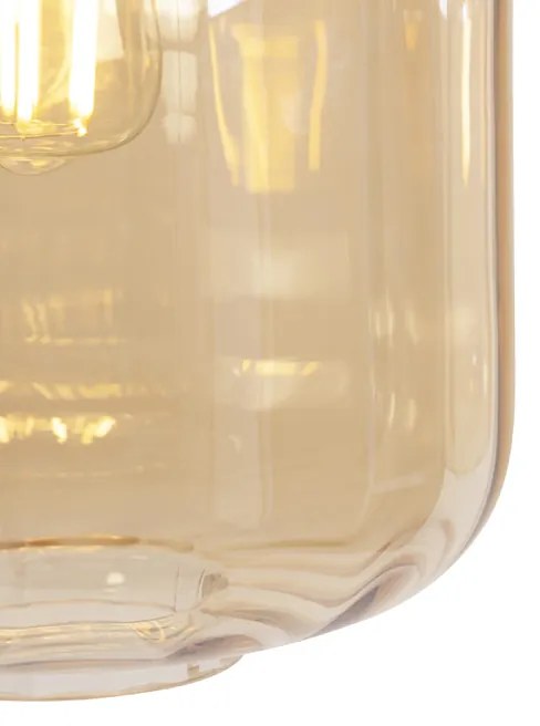 Candeeiro de suspensão design preto com vidro âmbar 3-luzes 161,5 cm - Qara