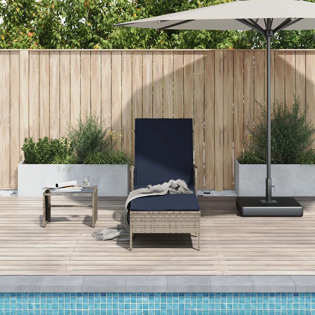 Espreguiçadeira Cinza Rattan PE 157 x 55 x 92 cm Dobrável