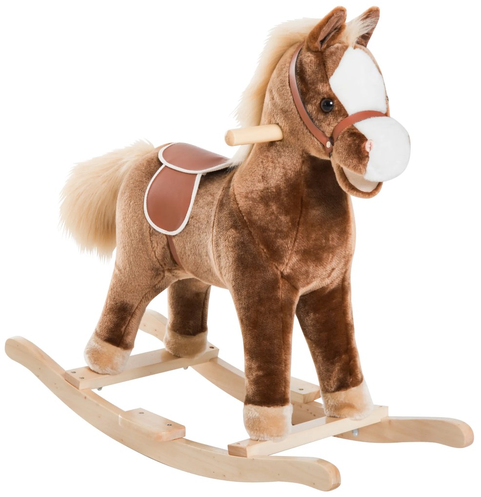 Cavalo de Brincar para crianças +3 anos com Pegas Estrutura Metálica e Base em Madeira Carga 40 kg 74x33x62 cm Castanho