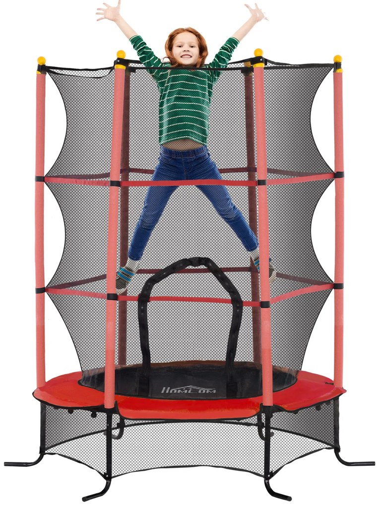 HOMCOM Trampolim para Crianças com Rede de Segurança e Estrutura de Aço para Interiores e Exteriores Carga 50 kg Ø163x190 cm Vermelho