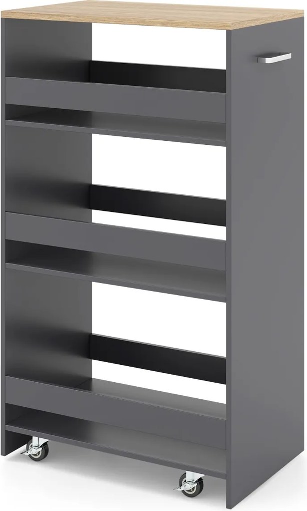Carrinho Cozinha 47,5 x 30 x 80,5 cm de armazenamento estreito de 4 níveis com rodas e grades cinza e natural