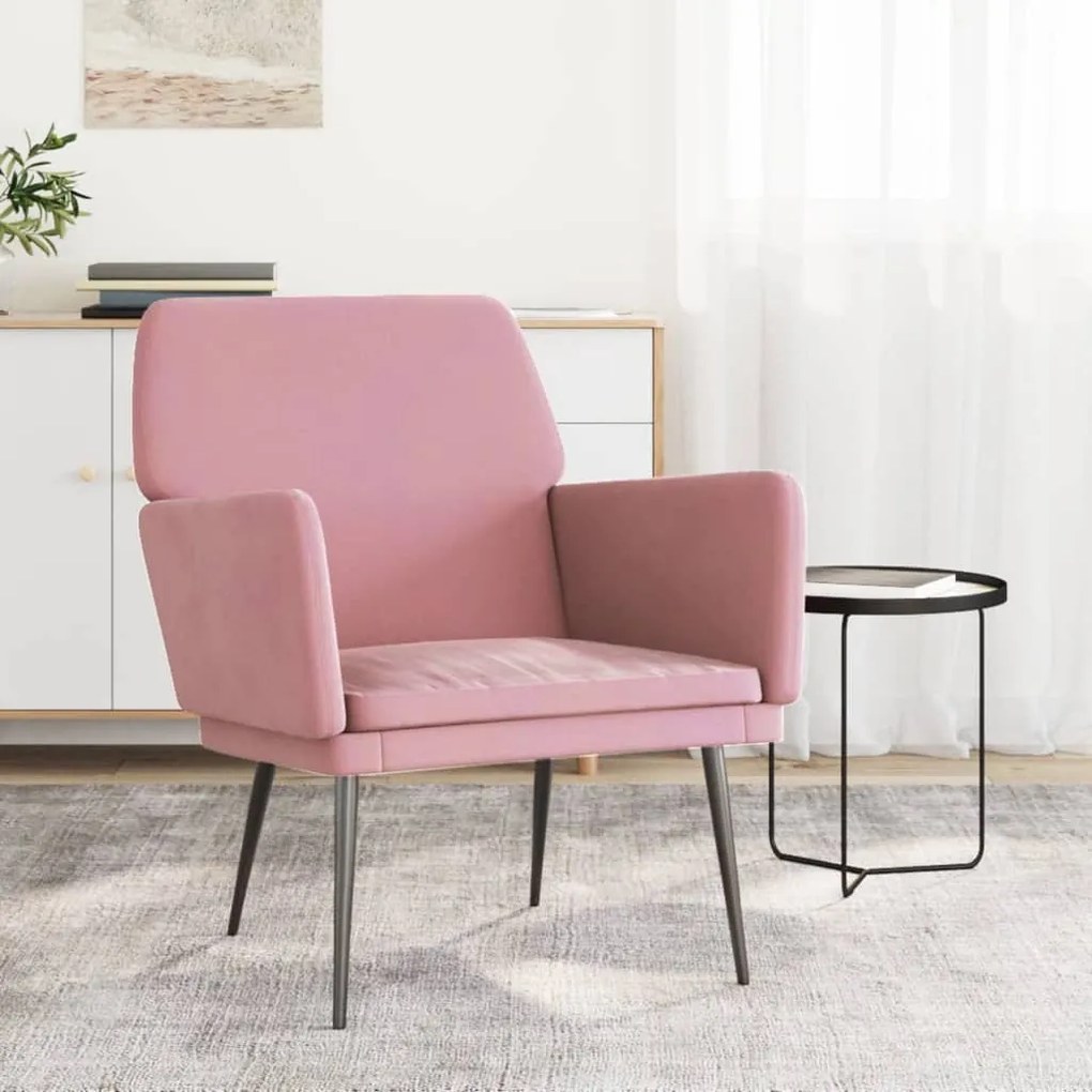vidaXL Cadeira c/ apoio de braços 62x79x79 cm veludo rosa