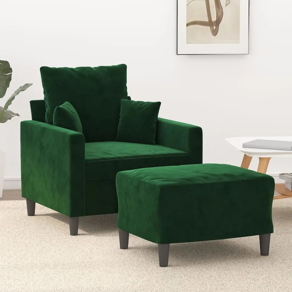 vidaXL Poltrona com apoio de pés 60 cm veludo verde-escuro