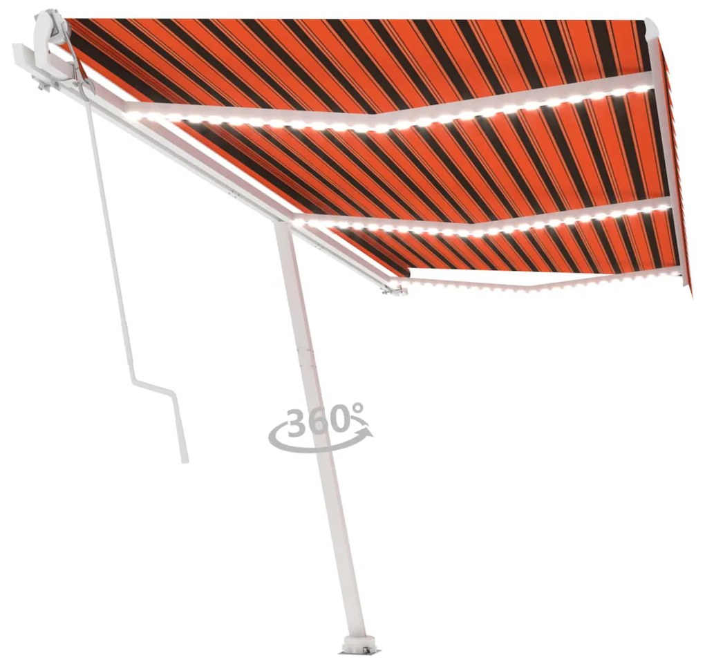 Toldo autom. LED e sensor de vento 600x300 cm laranja/castanho