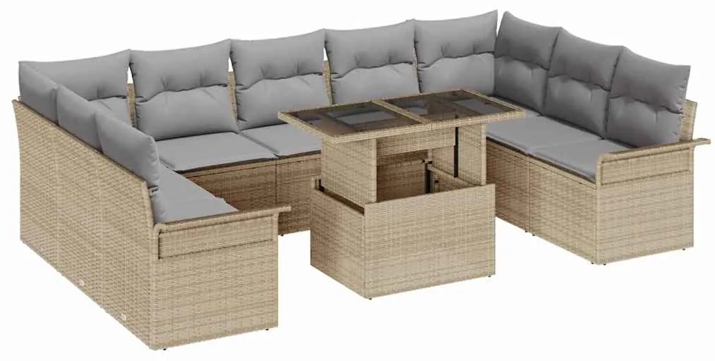 vidaXL Conjunto de Sofá de Jardim 10 pcs Bege Rattan de Polipropileno