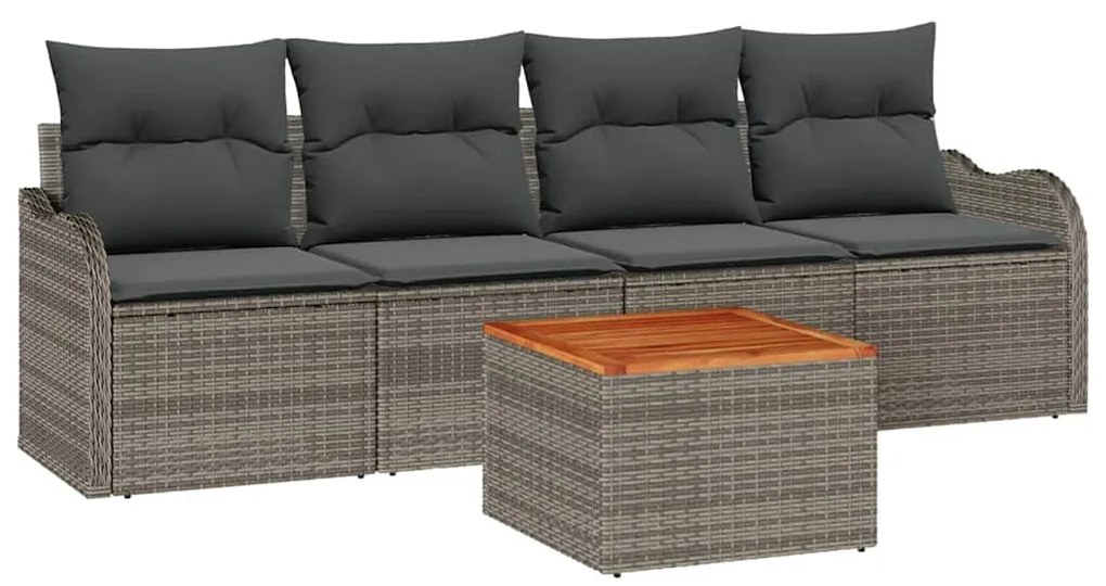 Conjunto de Sofá de Jardim de 5 Peças com Almofadas Cinza em Rattan Si