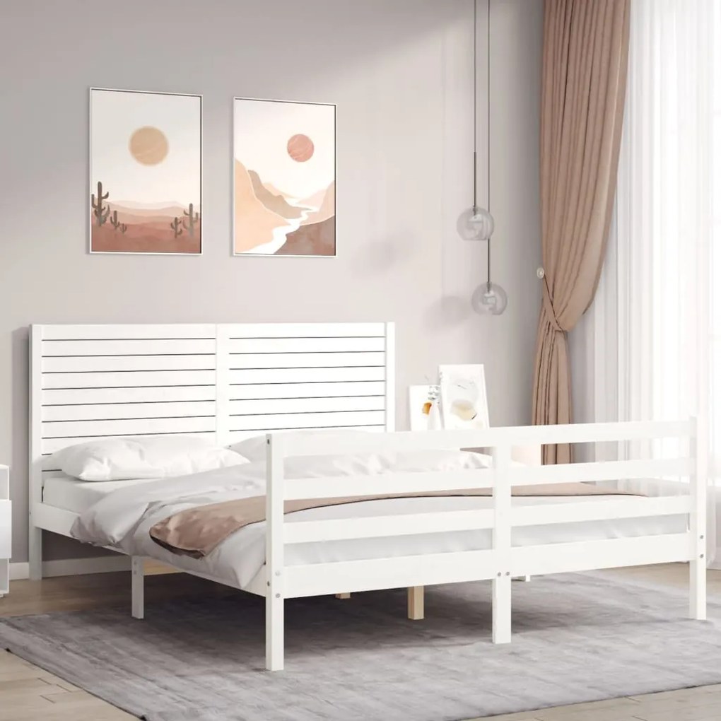 vidaXL Estrutura de cama com cabeceira 160x200 cm madeira maciça