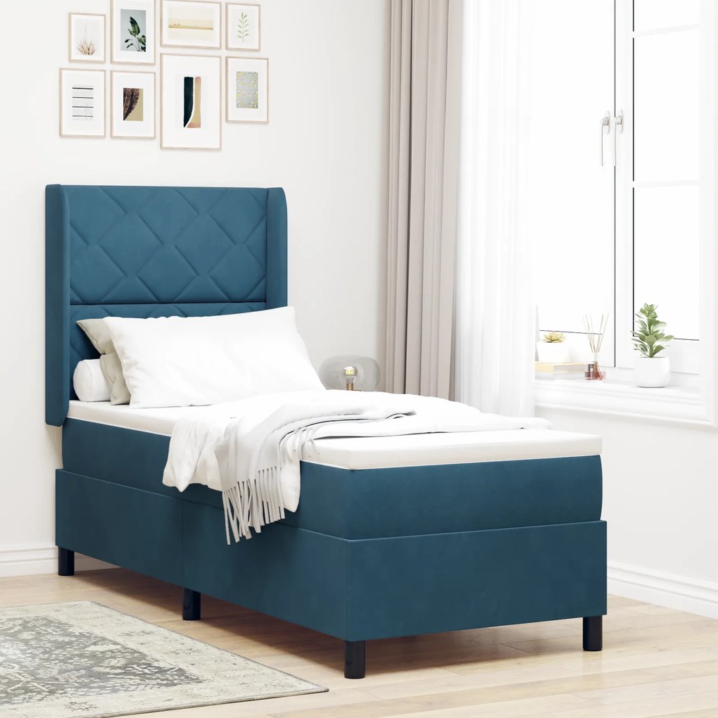 Cama Box com Colchão vidaXL Azul Escuro 80x200 cm Veludo