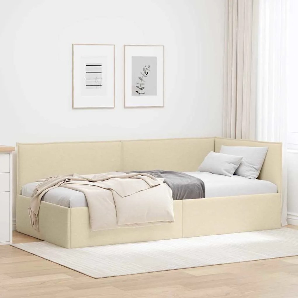 vidaXL Estrutura de Cama de Canto Creme 90 x 190 cm Veludo