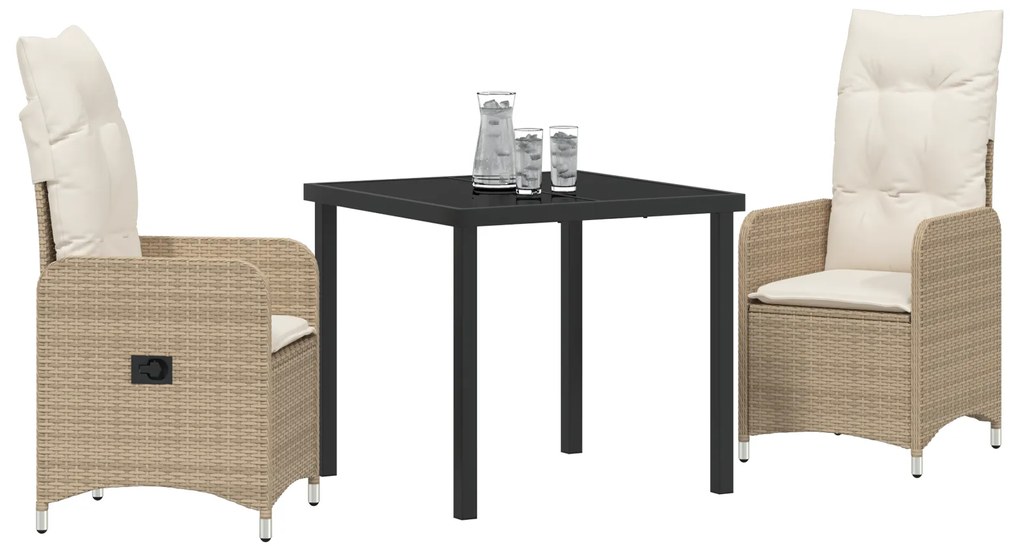 Conjunto de Jantar de Jardim de 3 Peças com Almofadas Bege Vime Poliés
