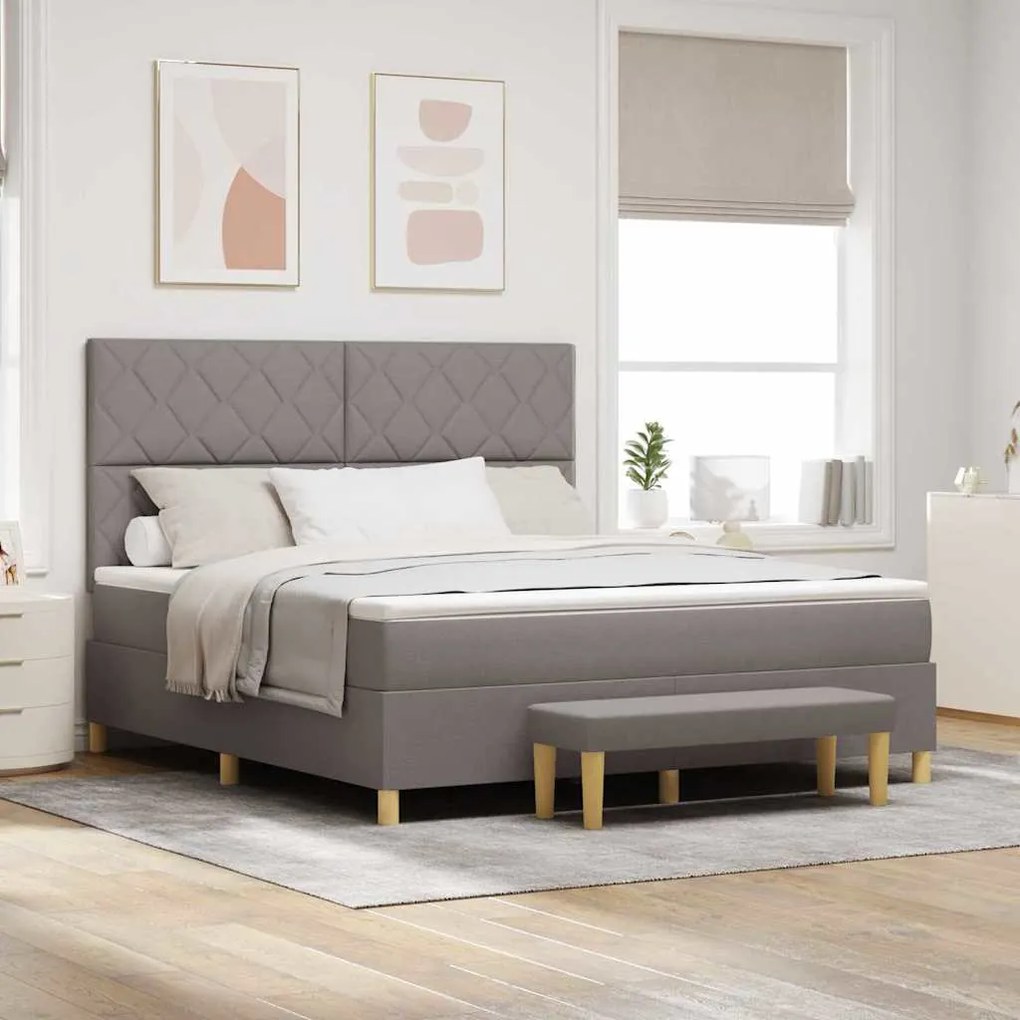 vidaXL Cama Box com colchão Cinzento-acastanhado 180 x 200 cm tecido