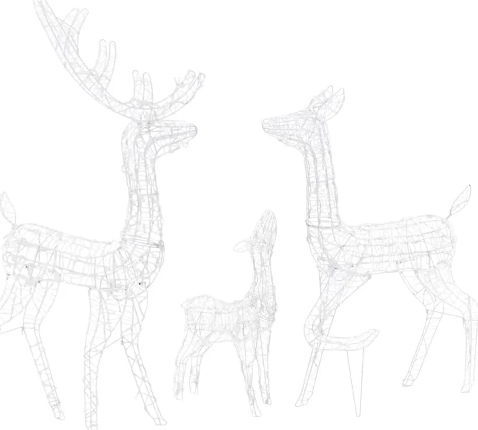 Família de renas decorativa 300 luzes LED acrílico branco frio