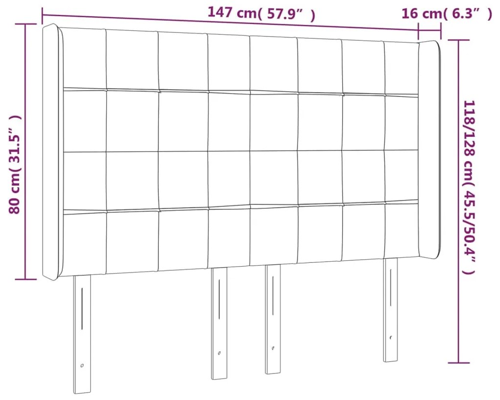 Cabeceira de cama c/ LED veludo 147x16x118/128 cm cinza-escuro