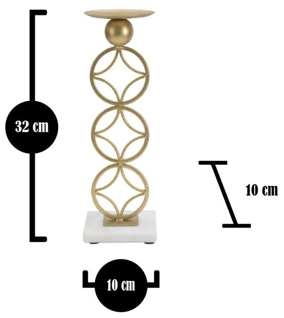 Castiçal "Star" em Metal Dourado e Mármore – 10x10x32 cm