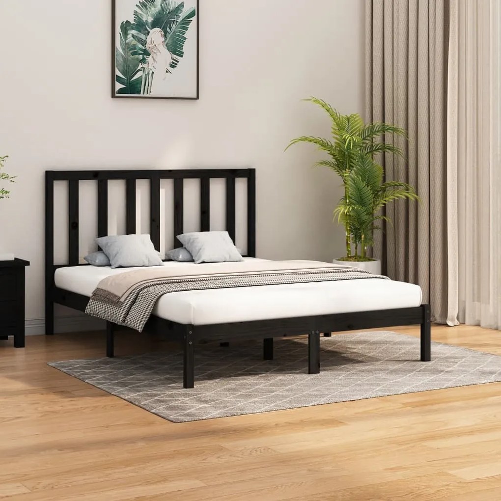 Estrutura de cama king 150x200 cm madeira maciça preto