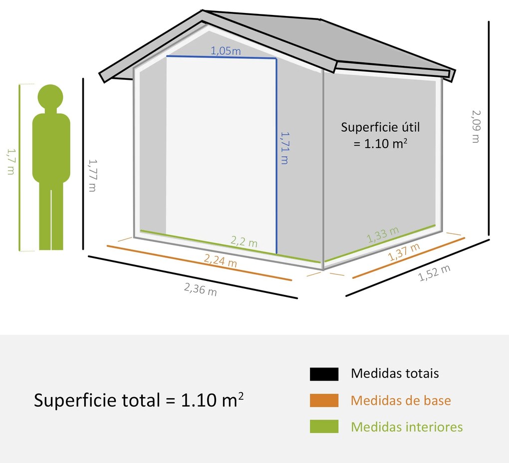 Outsunny Abrigo de Jardim Exterior 3 m² 152x235,7x208,7 cm Abrigo de J