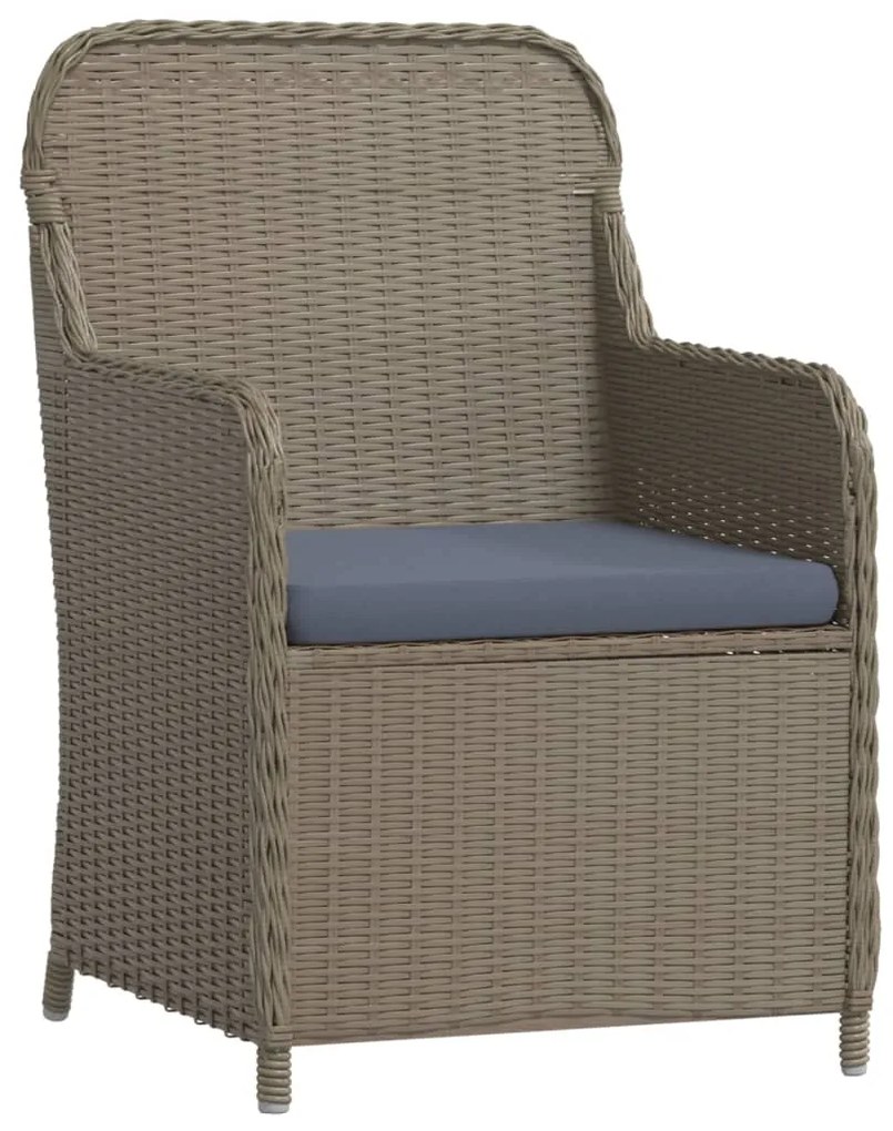 3 pcs conjunto de jantar para jardim com almofadões castanho