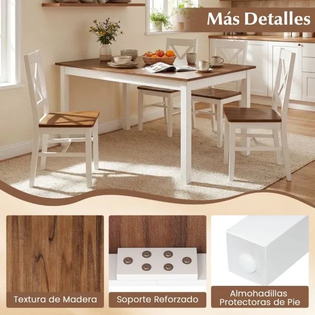 Mesa de jantar retangular 152,5 x 91,5 x 76,5 cm (CADEIRAS NÃO INCLUIDAS) para 4-6 pessoas, com pernas em madeira maciça de borracha, estilo rústico,