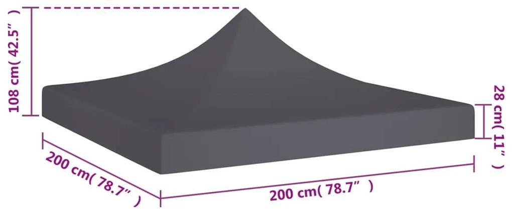 Teto para tenda de festas 2x2 m 270 g/m² antracite