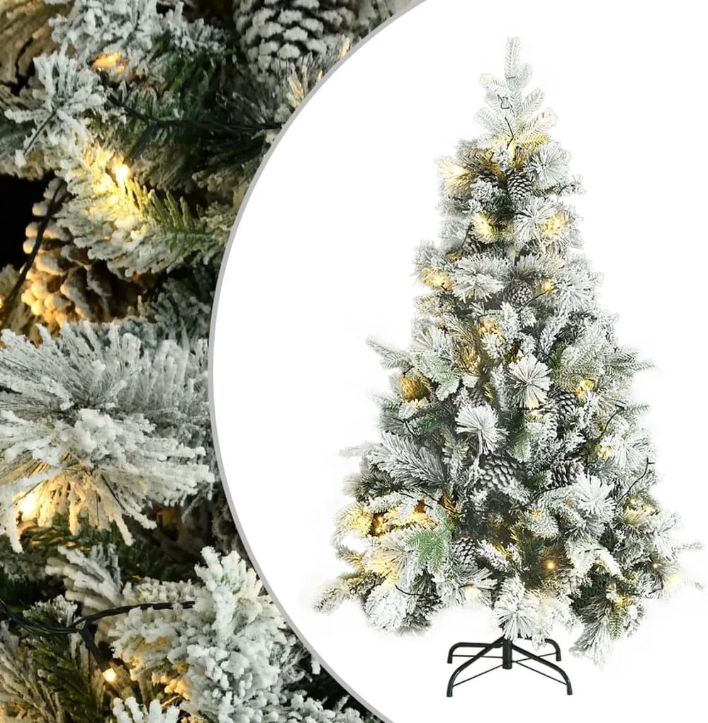 vidaXL Árvore de Natal pré-iluminada c/ flocos neve e pinhas PVC/PE