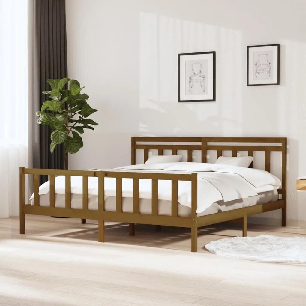 Estrutura de cama 200x200 cm madeira maciça castanho mel