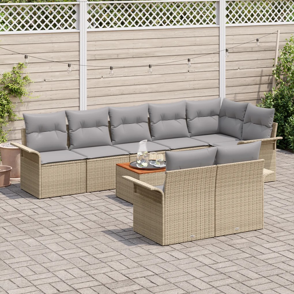 Conjunto de Sofá de Jardim vidaXL 9 peças com Almofadas Bege Rattan Si