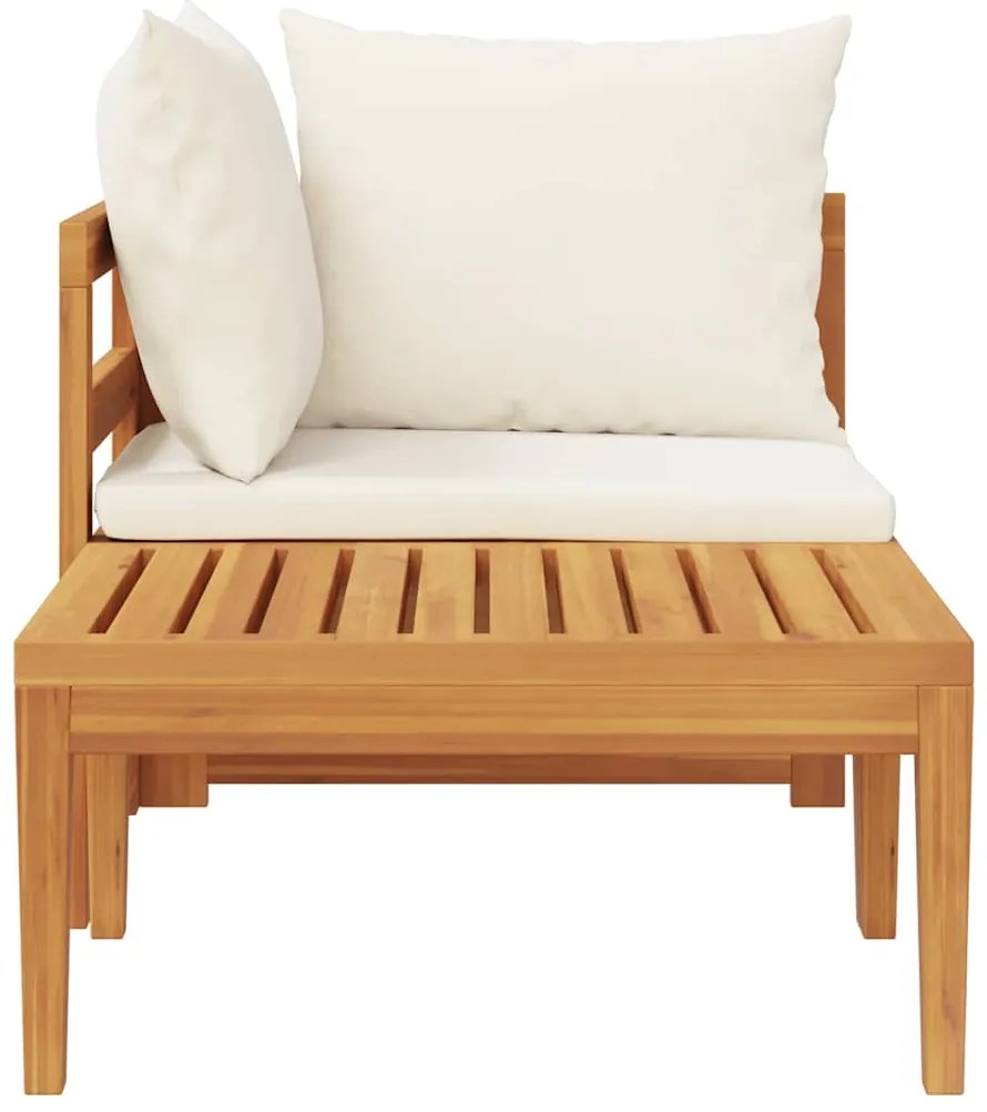 2 pcs conj. lounge de jardim c/ almofadões branco nata acácia