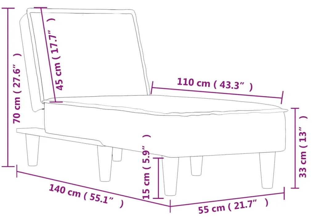 Chaise longue tecido cinzento-claro